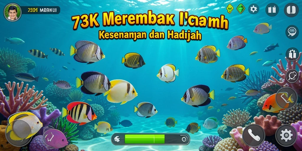 Tampilan gameplay yang seru dari 73K saat menembak ikan.