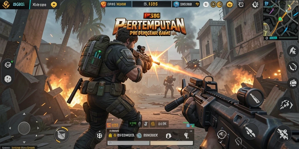 Tampilan menampilkan aksi tembak-menembak yang mendebarkan dalam game FPS.