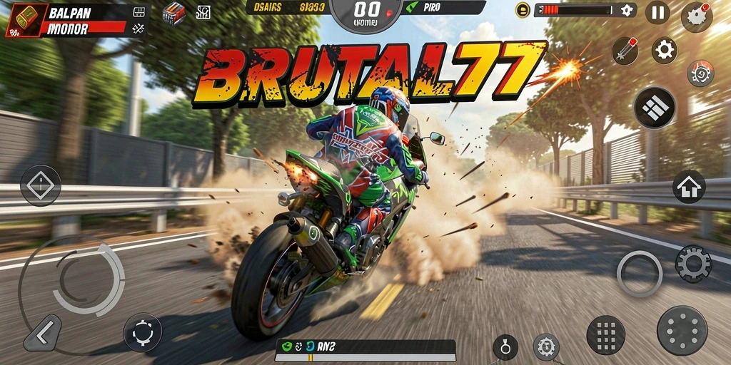 Tampilan menarik dari gameplay balap motor BRUTAL77.