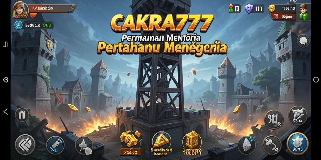 Tangkapan layar gameplay CAKRA777 menunjukkan aksi menegangkan dalam pertahanan menara.