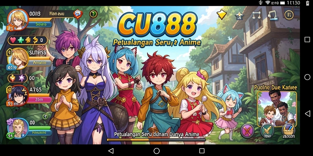 Screenshot CU888 menampilkan pertempuran karakter anime yang epik.
