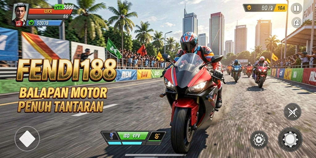 Screenshot gameplay FENDI188 menunjukkan aksi balapan motor yang seru.