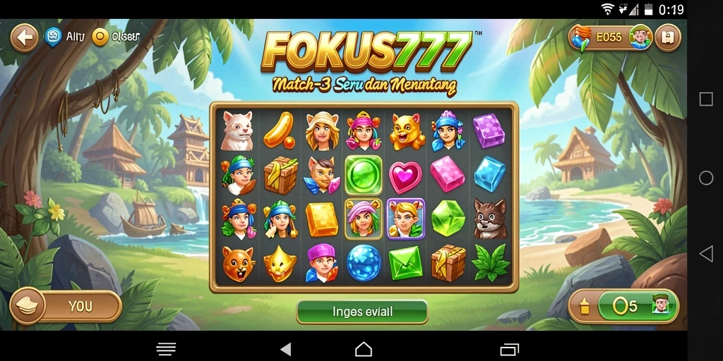 Tampilan menarik gameplay Match-3 FOKUS777 dengan level mengasyikkan.