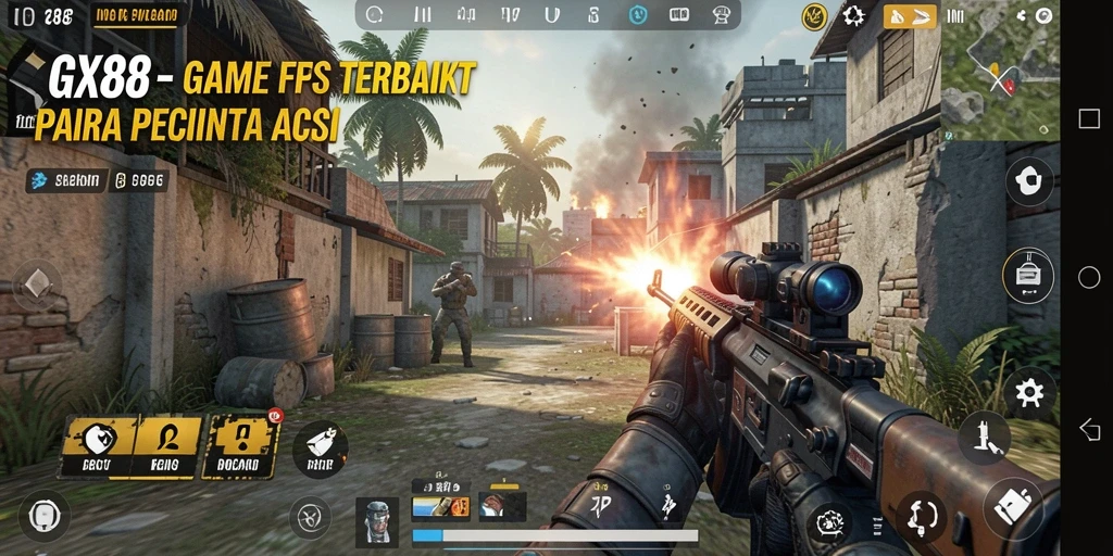 Screenshot gameplay GX88 yang menampilkan aksi tembak-menembak intens.