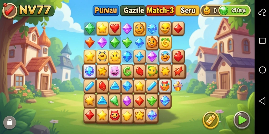 Tangkapan layar utama NV77 menampilkan gameplay Match-3 yang menarik.