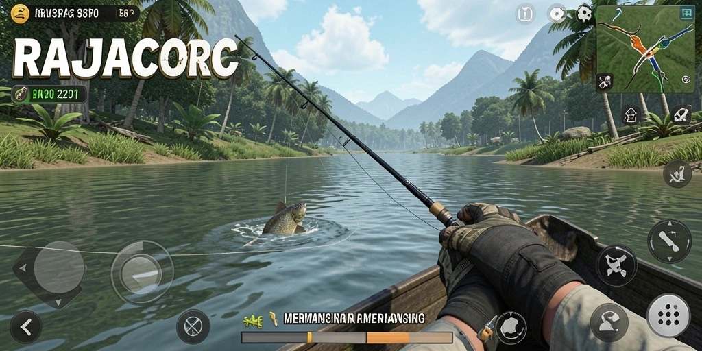 Tampilan mendebarkan dari gameplay RAJACORC saat menangkap ikan.