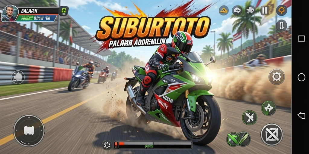Tampilan menarik dari gameplay SUBURTOTO yang penuh aksi balapan motor.