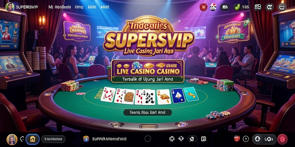 Screenshot gameplay SUPERSVIP yang menampilkan dealer langsung dan interaksi dengan pemain.