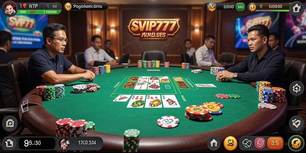 Screenshot permainan SVIP777 menunjukkan pemain seru bermain Poker.