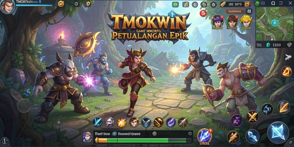 Gameplay TMOKWIN yang menampilkan pertempuran epik di dunia fantasi.